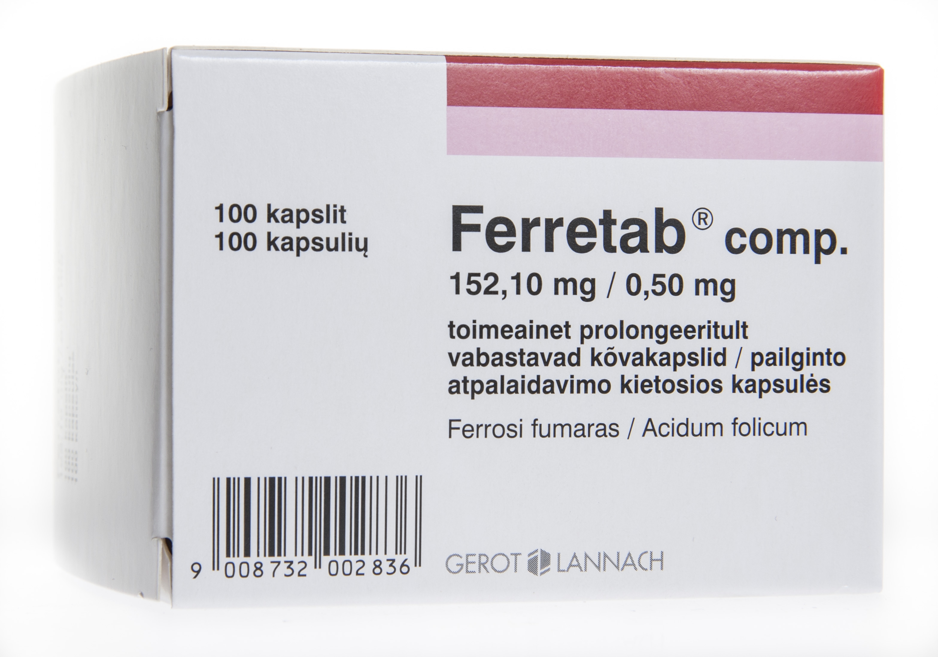 FERRETAB COMP PROLONG CAPS 152,1MG+0,5MG N100 - Tootepilt 