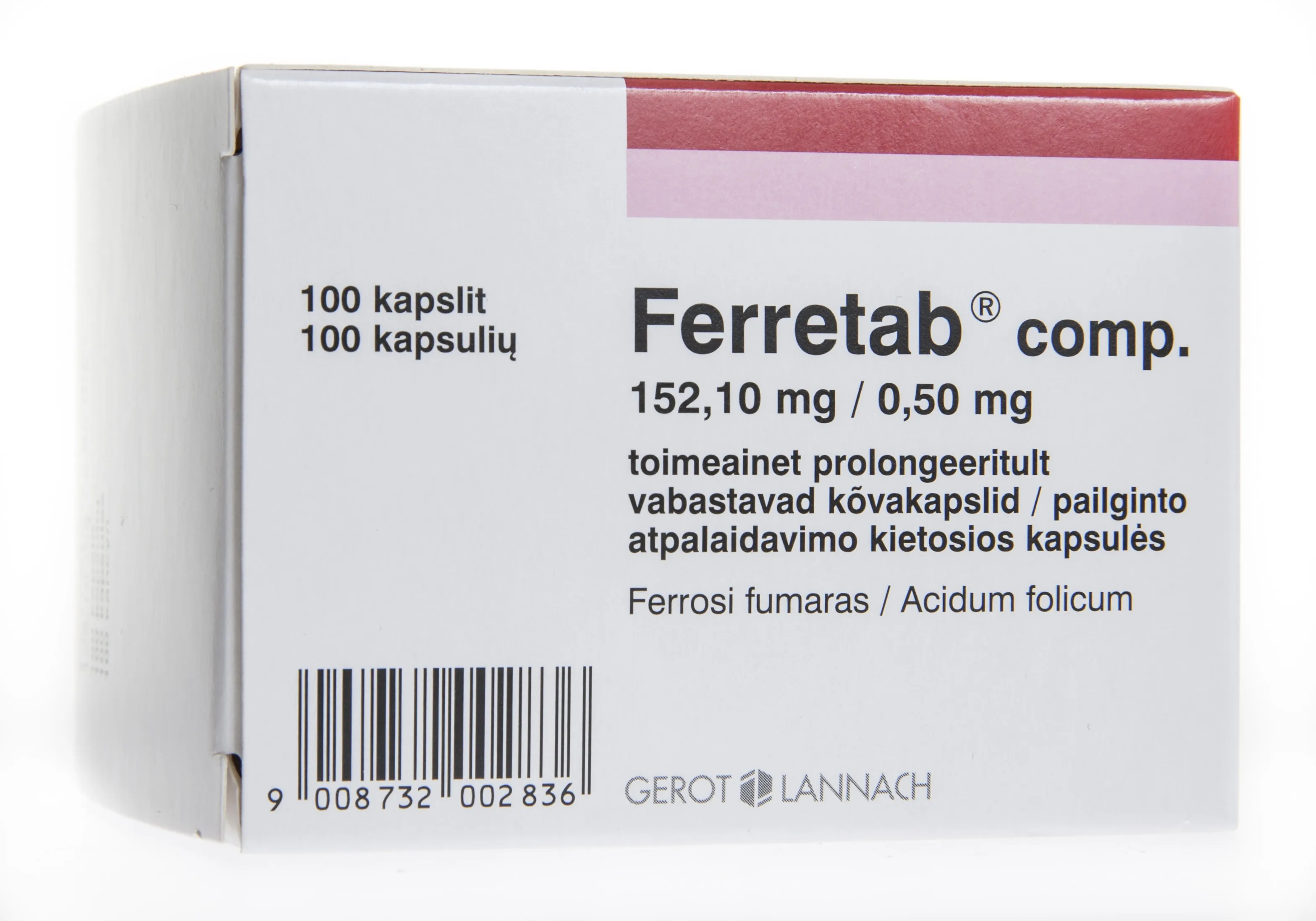 FERRETAB COMP PROLONG CAPS 152,1MG+0,5MG N100 - Tootepilt 