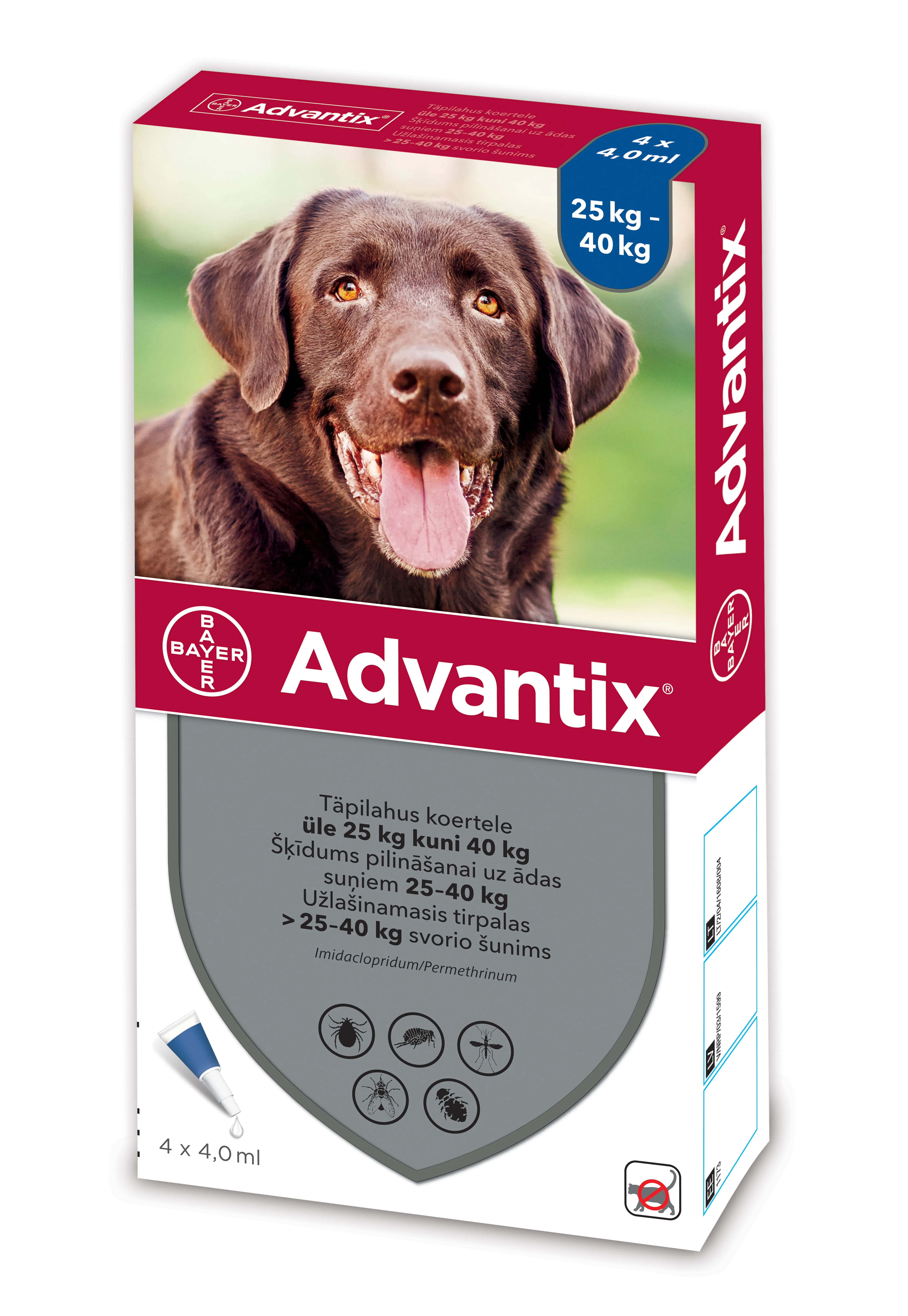 ADVANTIX TÄPILAHUS 500MG+100MG/ML 4,0ML N4 (>25-40KG) - Tootepilt 