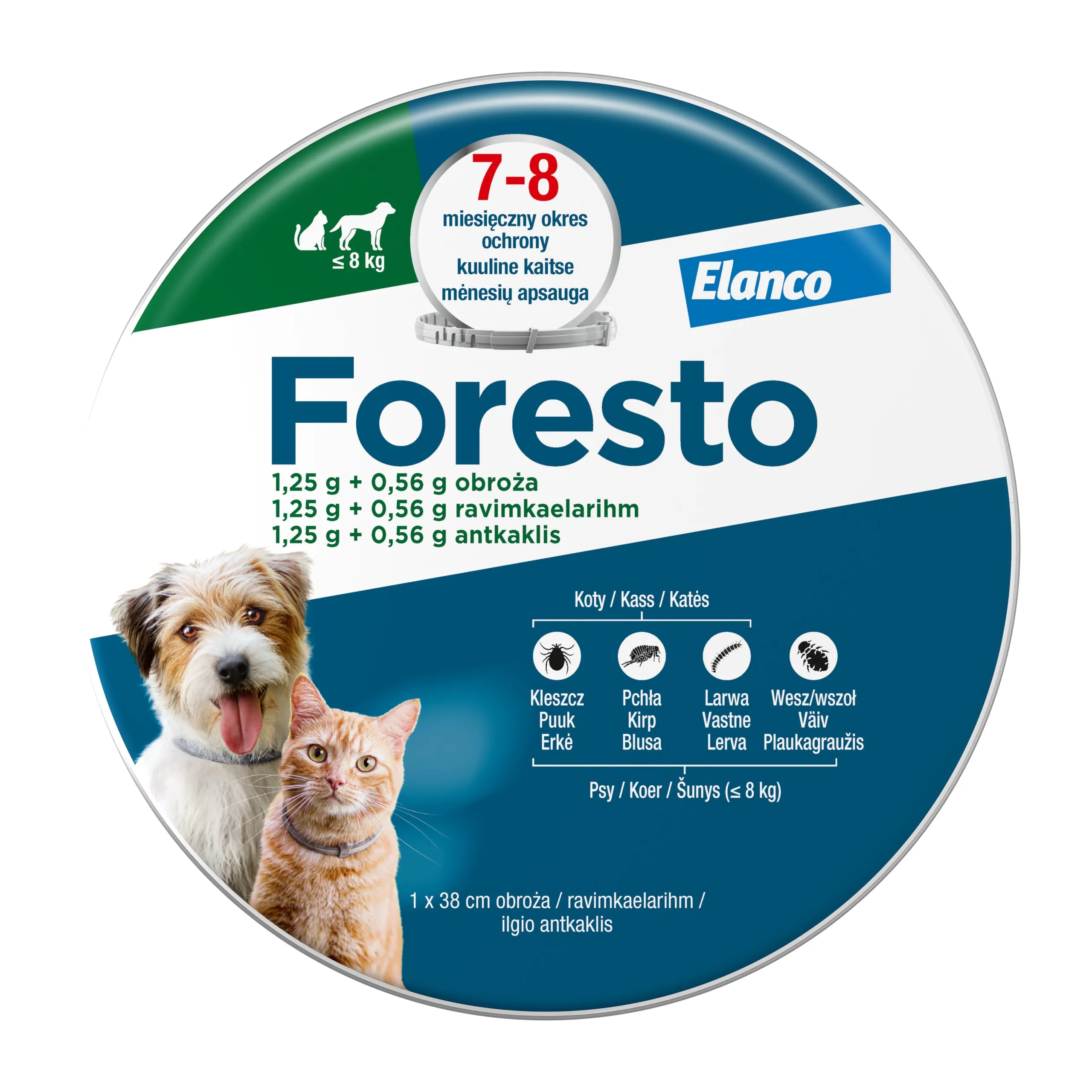 FORESTO RAVIMKAELARIHM 1,25G+0,56G/12,5G (38CM) N1 (KASS/KOER ≤8KG) - Tootepilt 