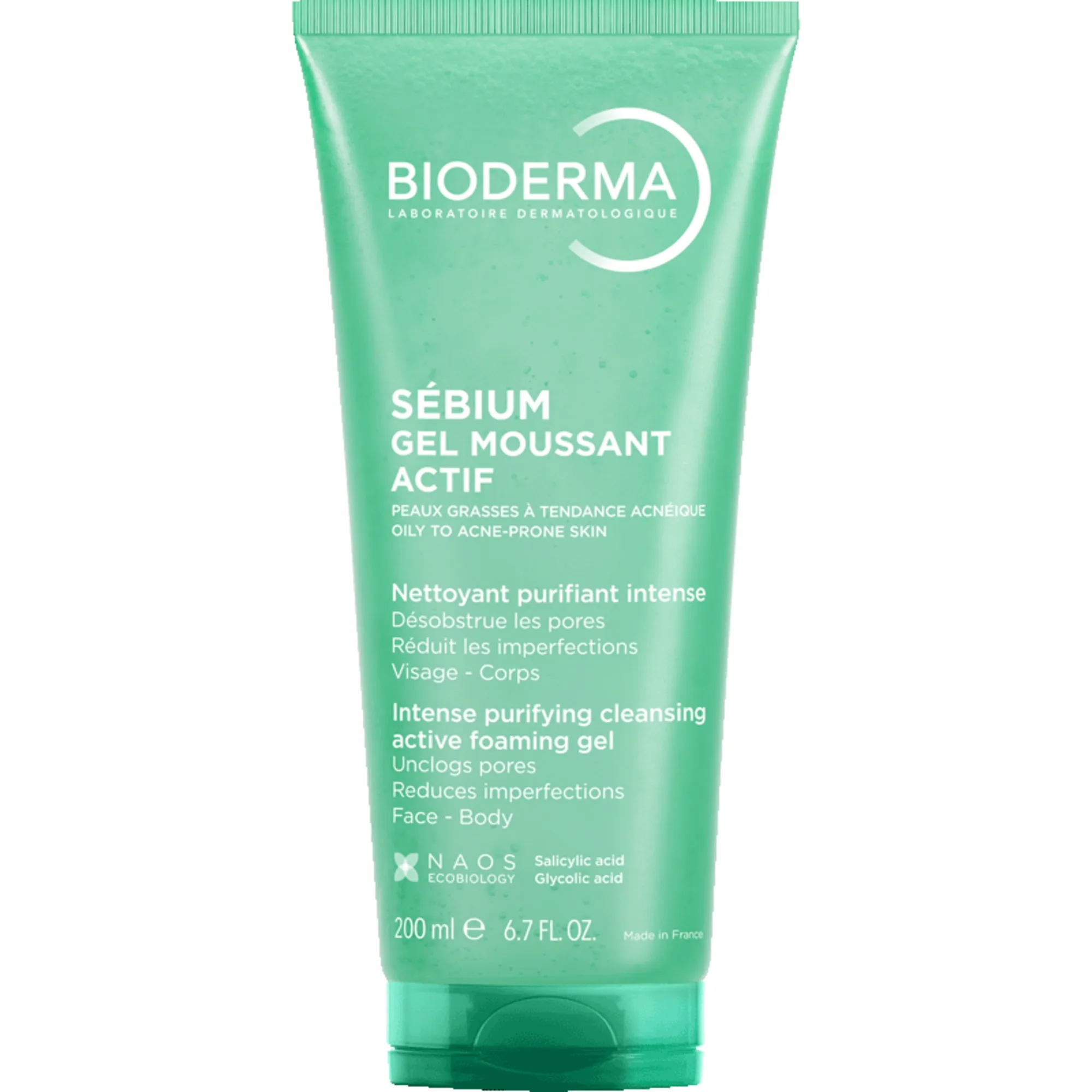 BIODERMA SEBIUM NÄOPESUGEEL AKTIIVHAPPEGA 200ML - Tootepilt 