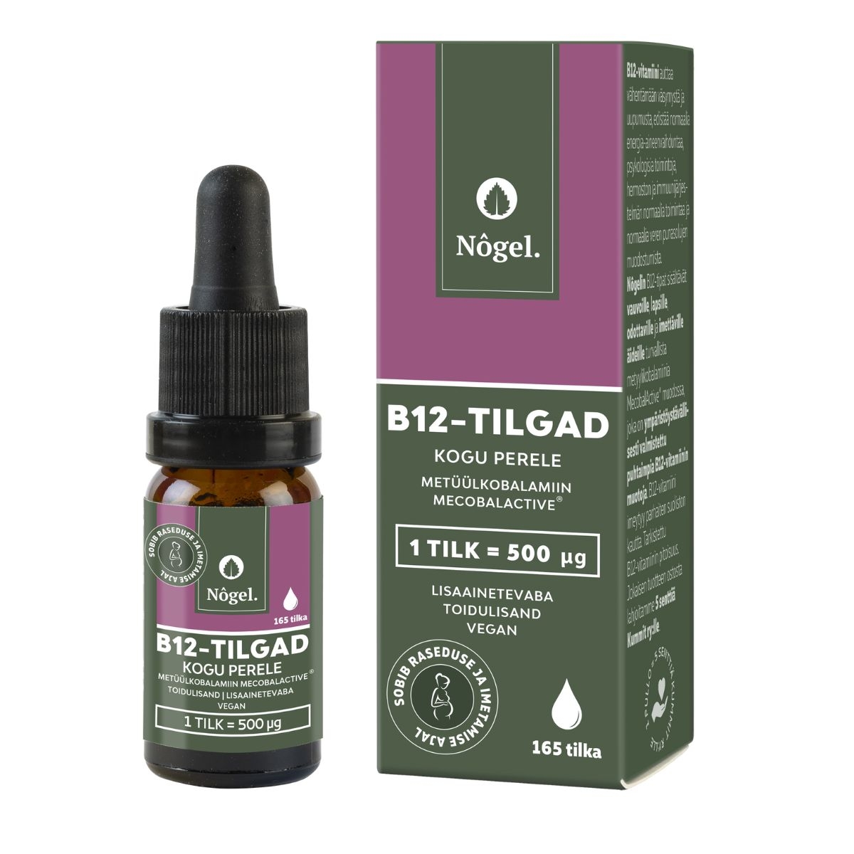 NÕGEL B12 VITAMIINI TILGAD KOGU PERELE 500MCG/TILGAS 10ML - Tootepilt 