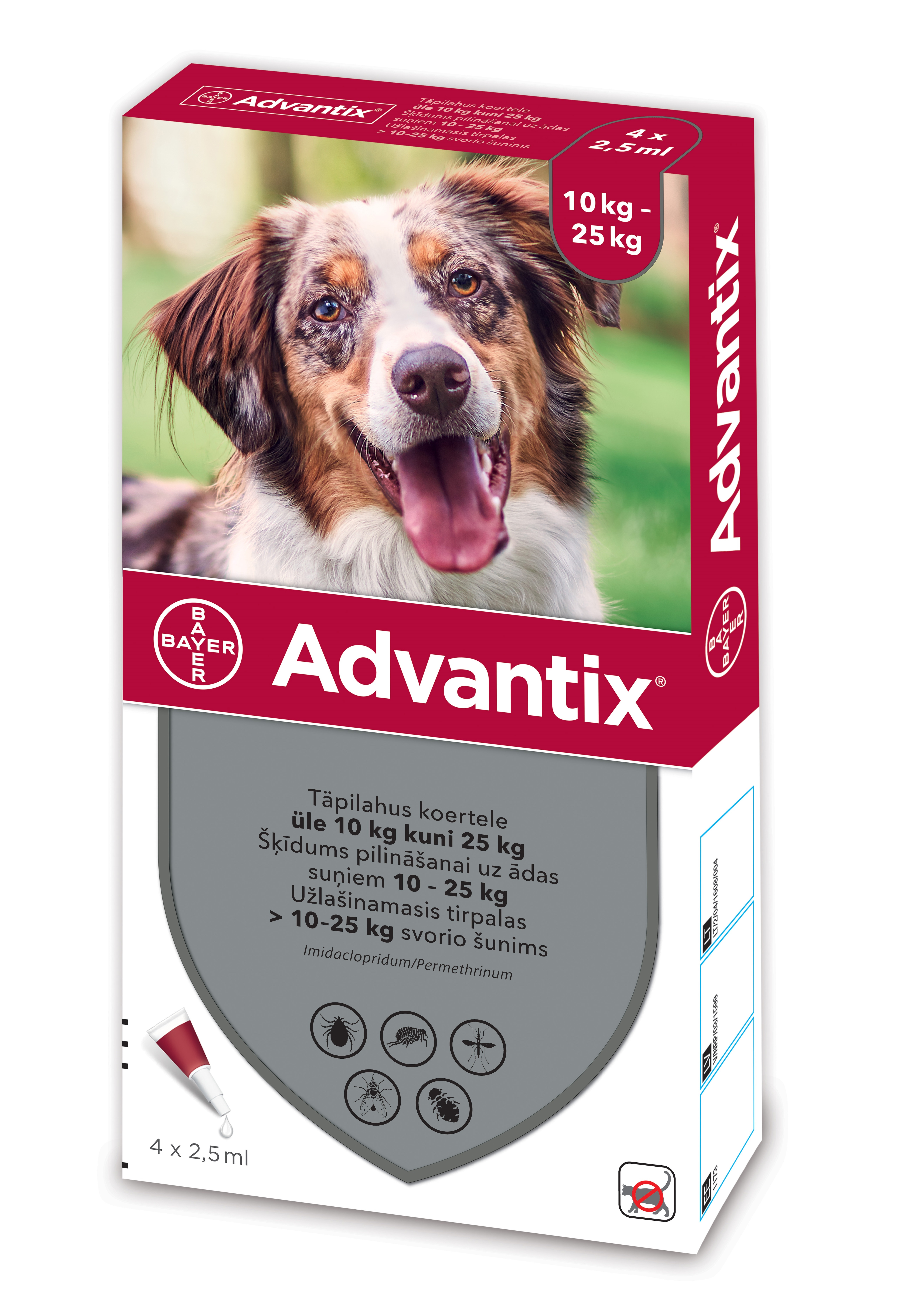 ADVANTIX TÄPILAHUS 500MG+100MG/ML 2,5ML N4 (>10-25KG) - Tootepilt 