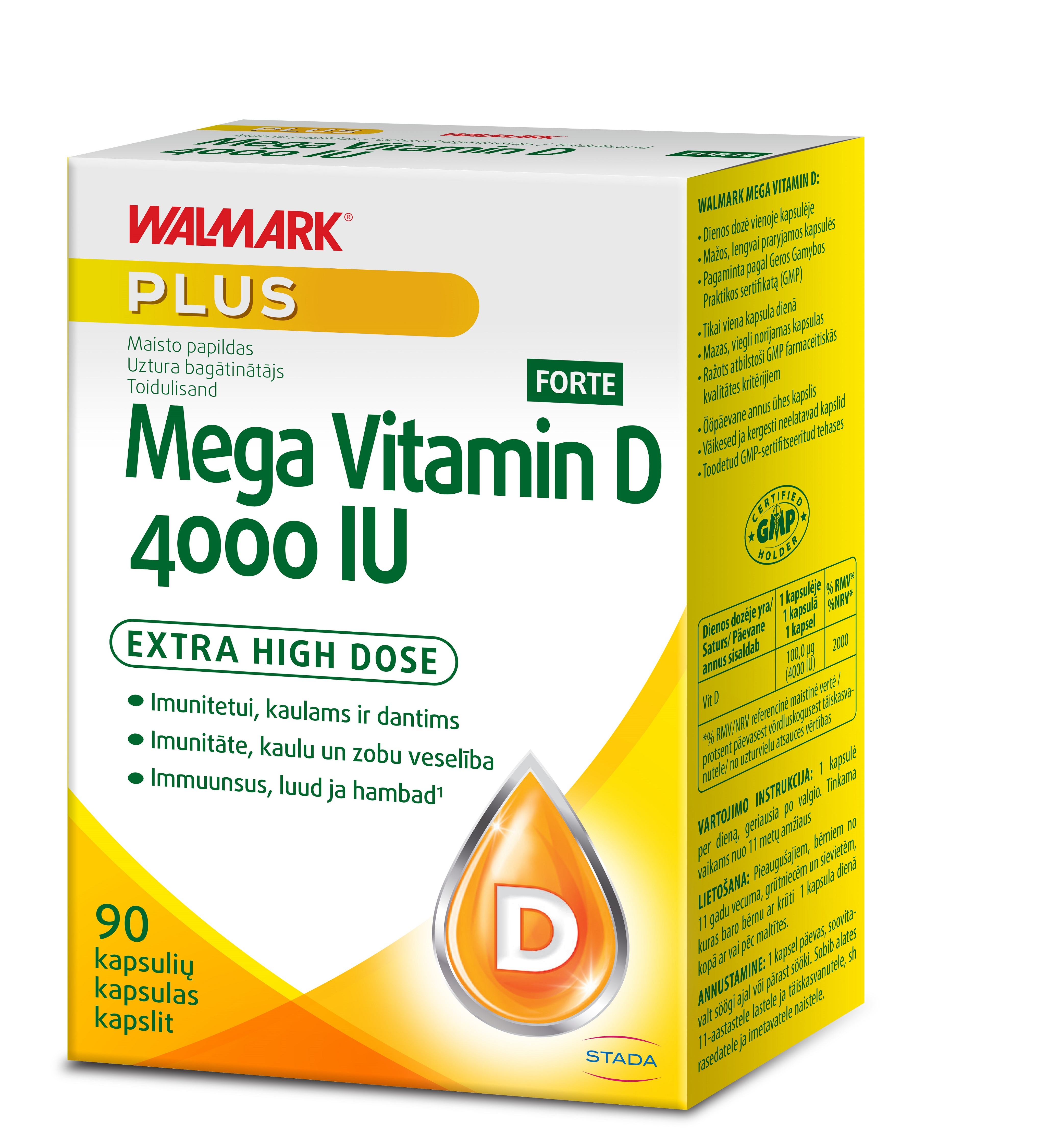 WALMARK MEGA VITAMIIN D 4000IU KAPSLID FORTE N90 - Tootepilt 