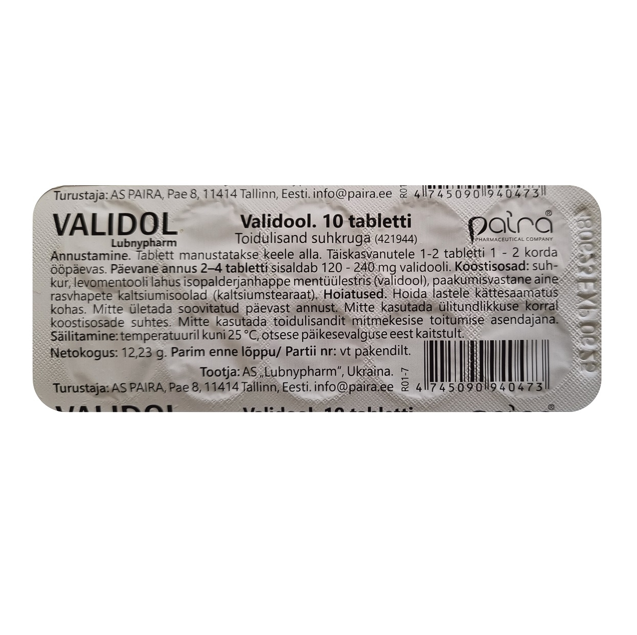 VALIDOOL SUHKRUGA 60MG N10 - Tootepilt 