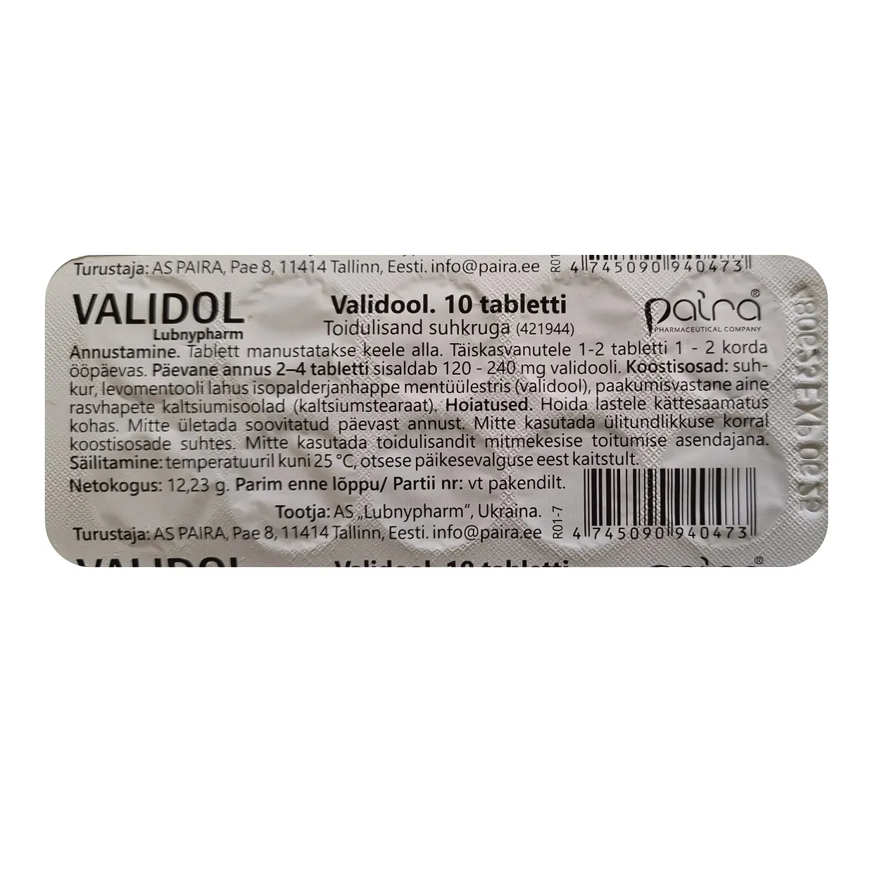 VALIDOOL SUHKRUGA 60MG N10 - Tootepilt 