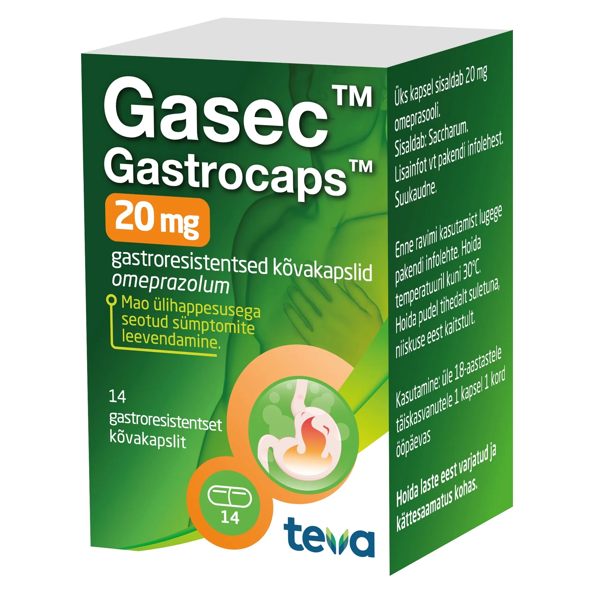 GASEC GASTROCAPS GASTRORESIST KAPSEL 20MG N14 - Tootepilt 