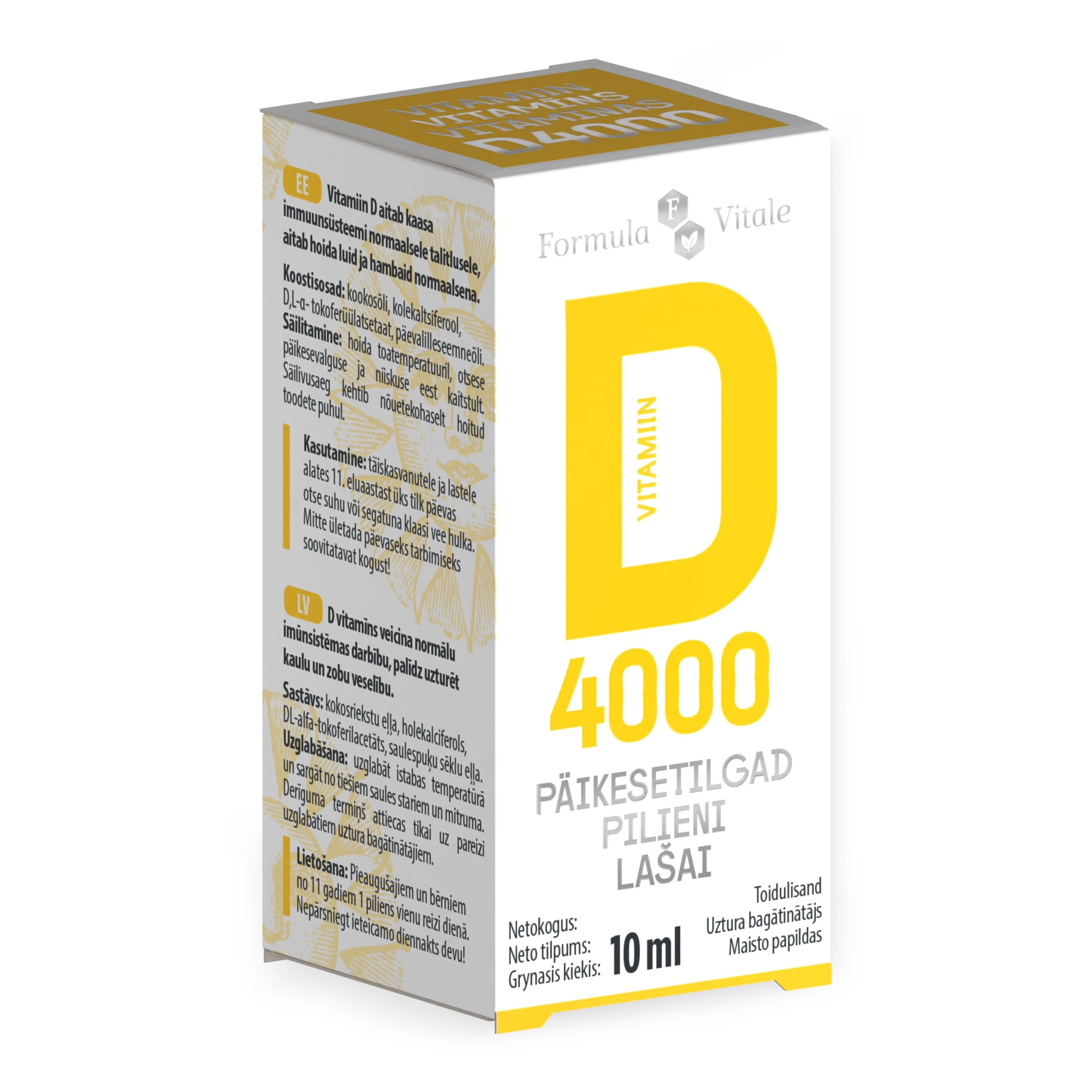 FORMULA VITALE D-VIT PÄIKESETILGAD 4000IU 10ML - Tootepilt 