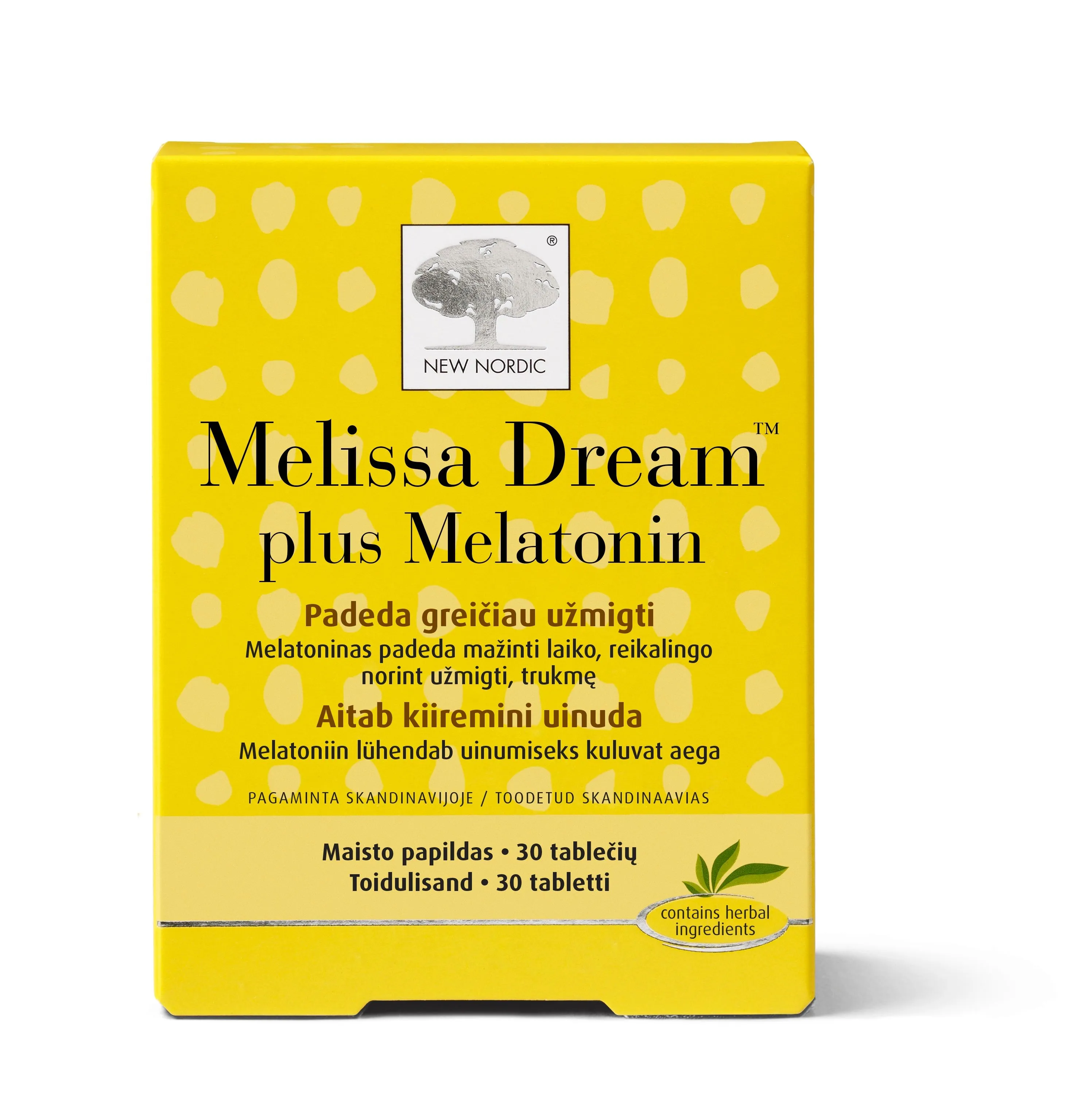 NEW NORDIC MELISSA DREAM PLUS MELATONIN TBL N30 - Tootepilt 