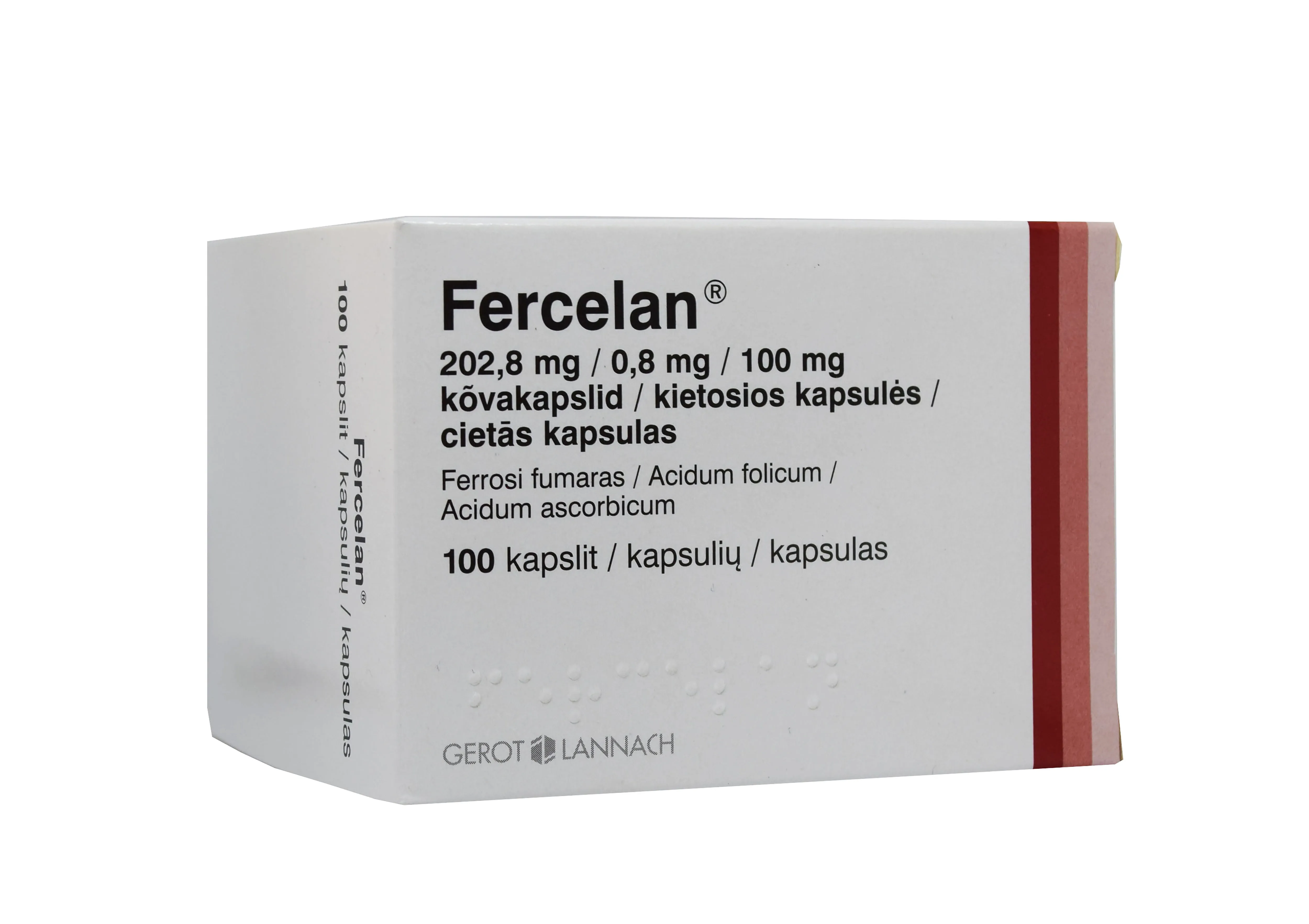 FERCELAN KAPSEL 202,8MG+0,8MG+100MG N100 - Tootepilt 