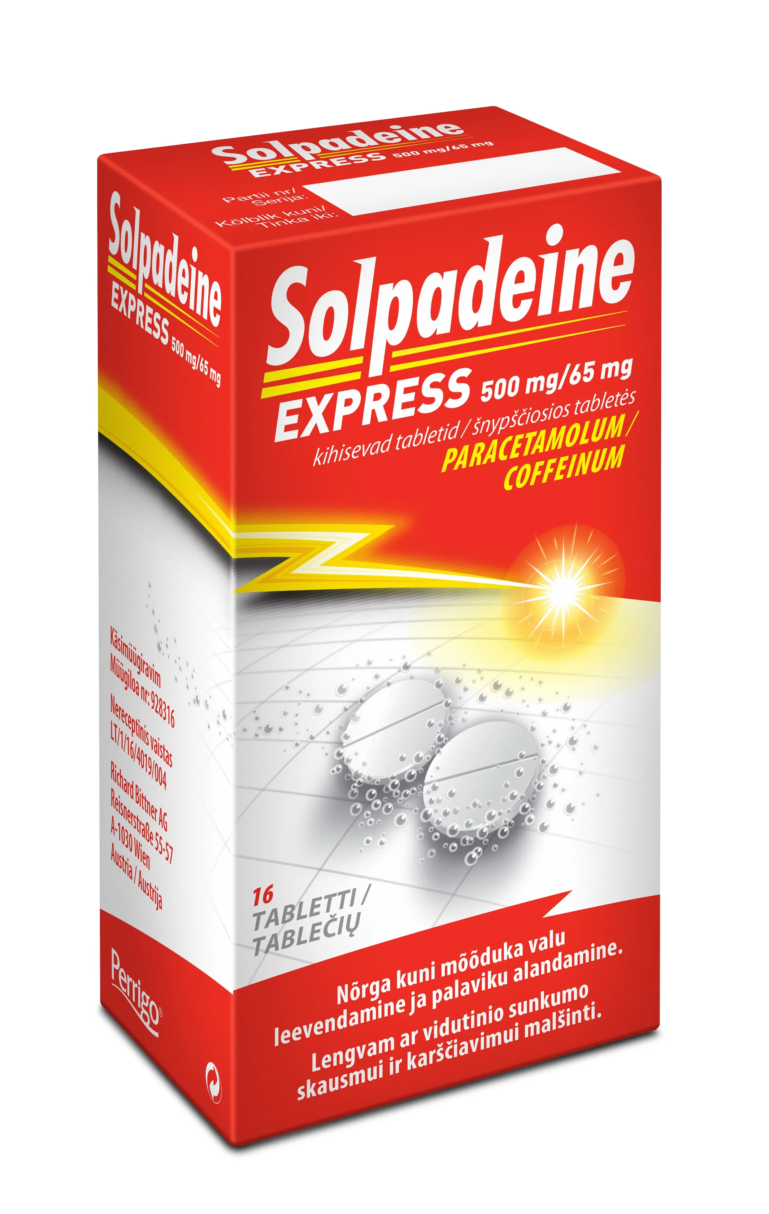 SOLPADEINE EXPRESS KIHISEV TABLETT 500MG+65MG N16 - Tootepilt 