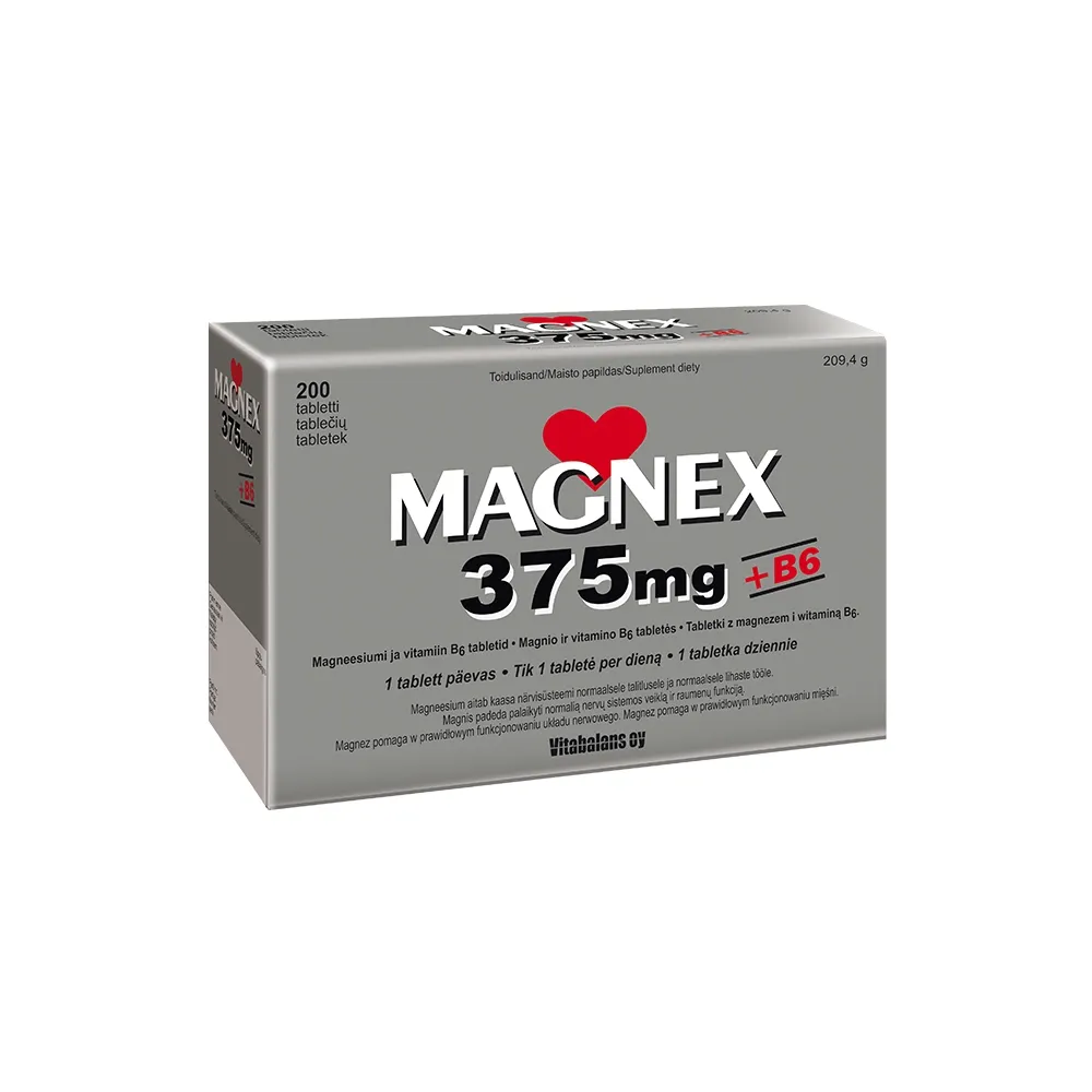MAGNEX + VITAMIIN B6 TBL 375/2,2MG N200 - Tootepilt 