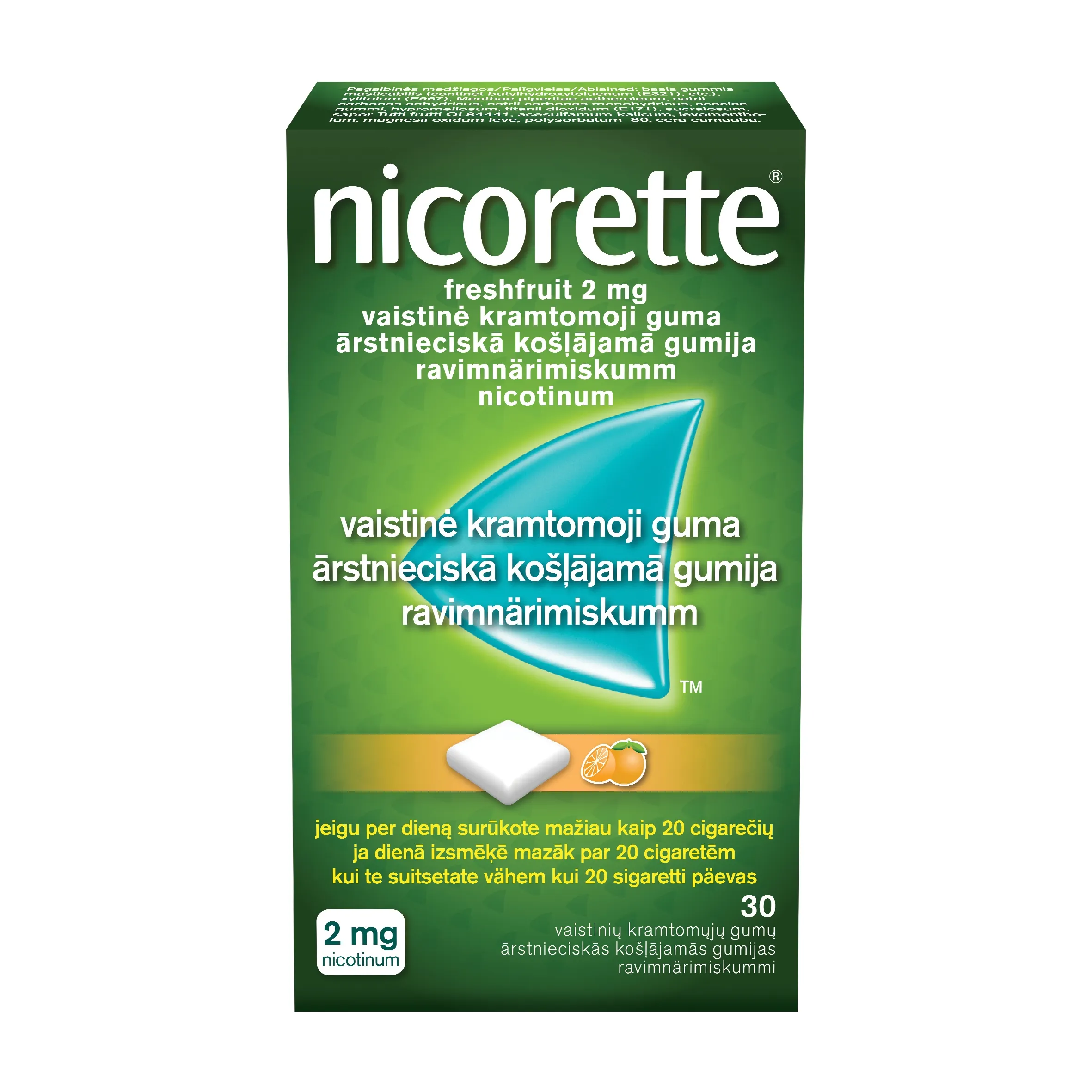 NICORETTE FRESHFRUIT NÄRIMISKUMM 2MG N30 - Tootepilt 