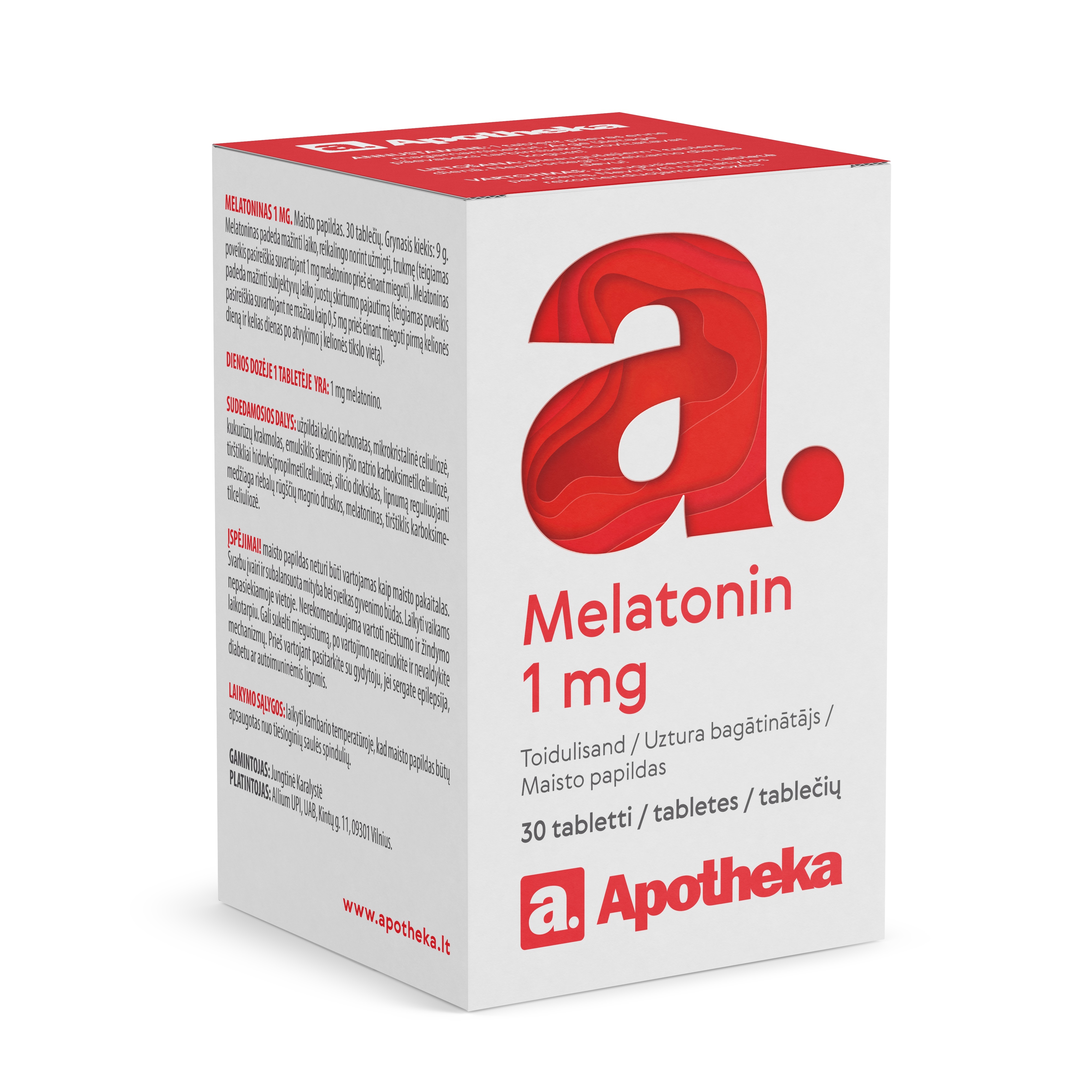 A. MELATONIIN 1MG TBL N30 - Tootepilt 