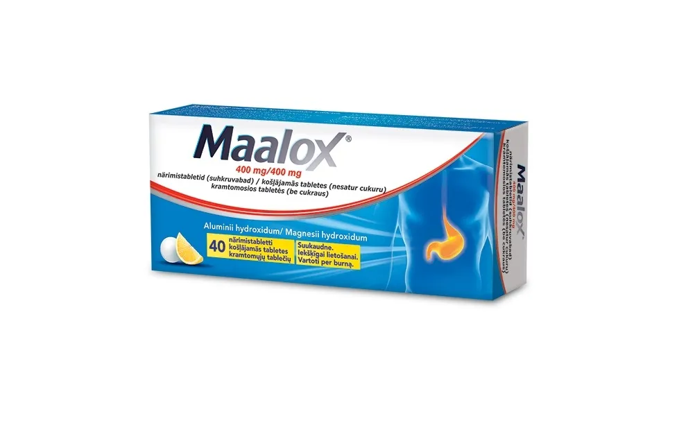 MAALOX NÄRIMISTBL 400MG+400MG N40 SUHKRUVABA - Tootepilt 