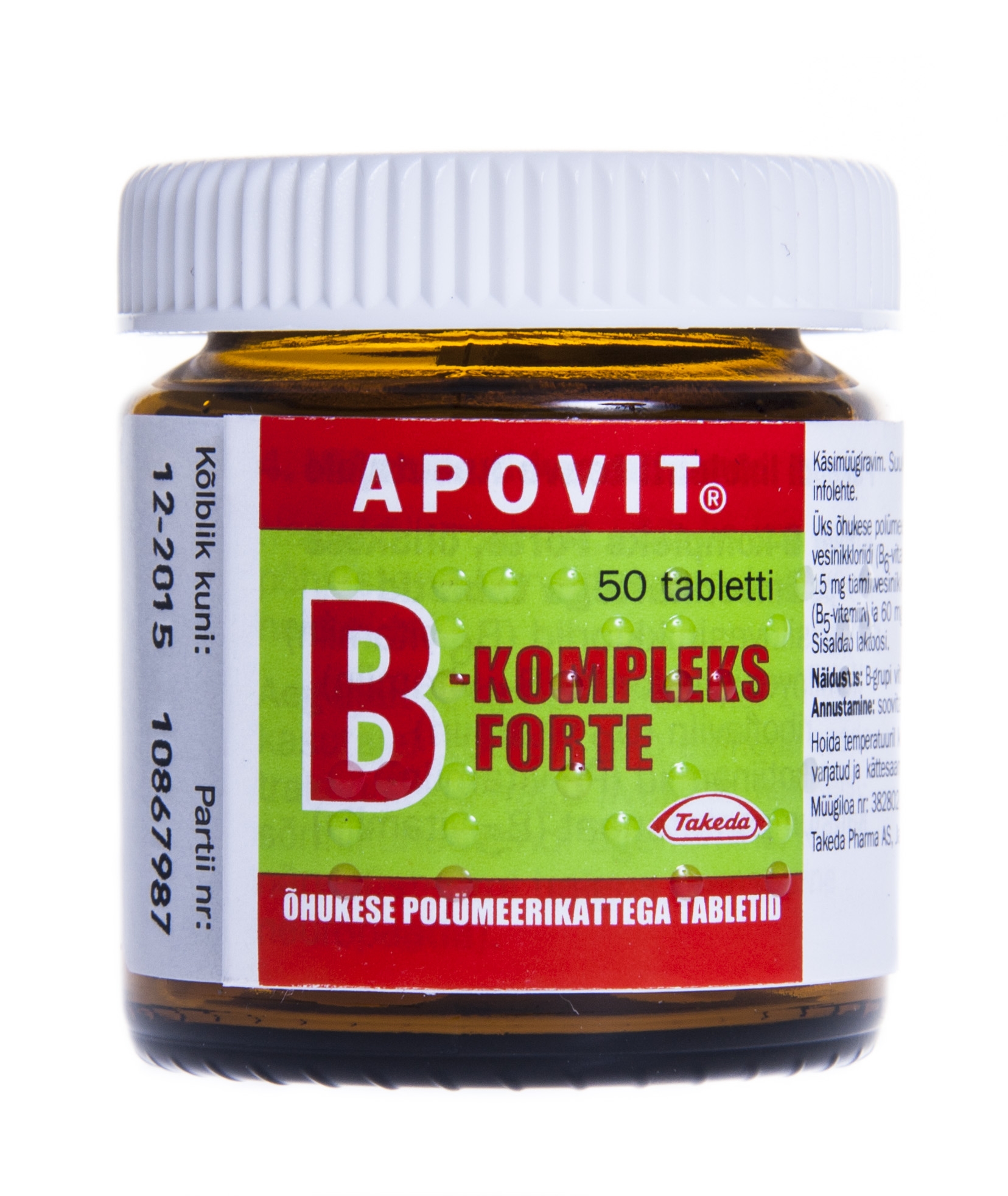 APOVIT B-KOMPLEKS FORTE 15+60+15+30+15MG TBL N50 - Tootepilt 