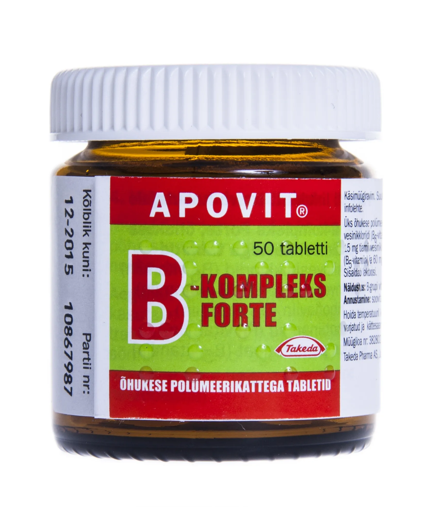 APOVIT B-KOMPLEKS FORTE 15+60+15+30+15MG TBL N50 - Tootepilt 