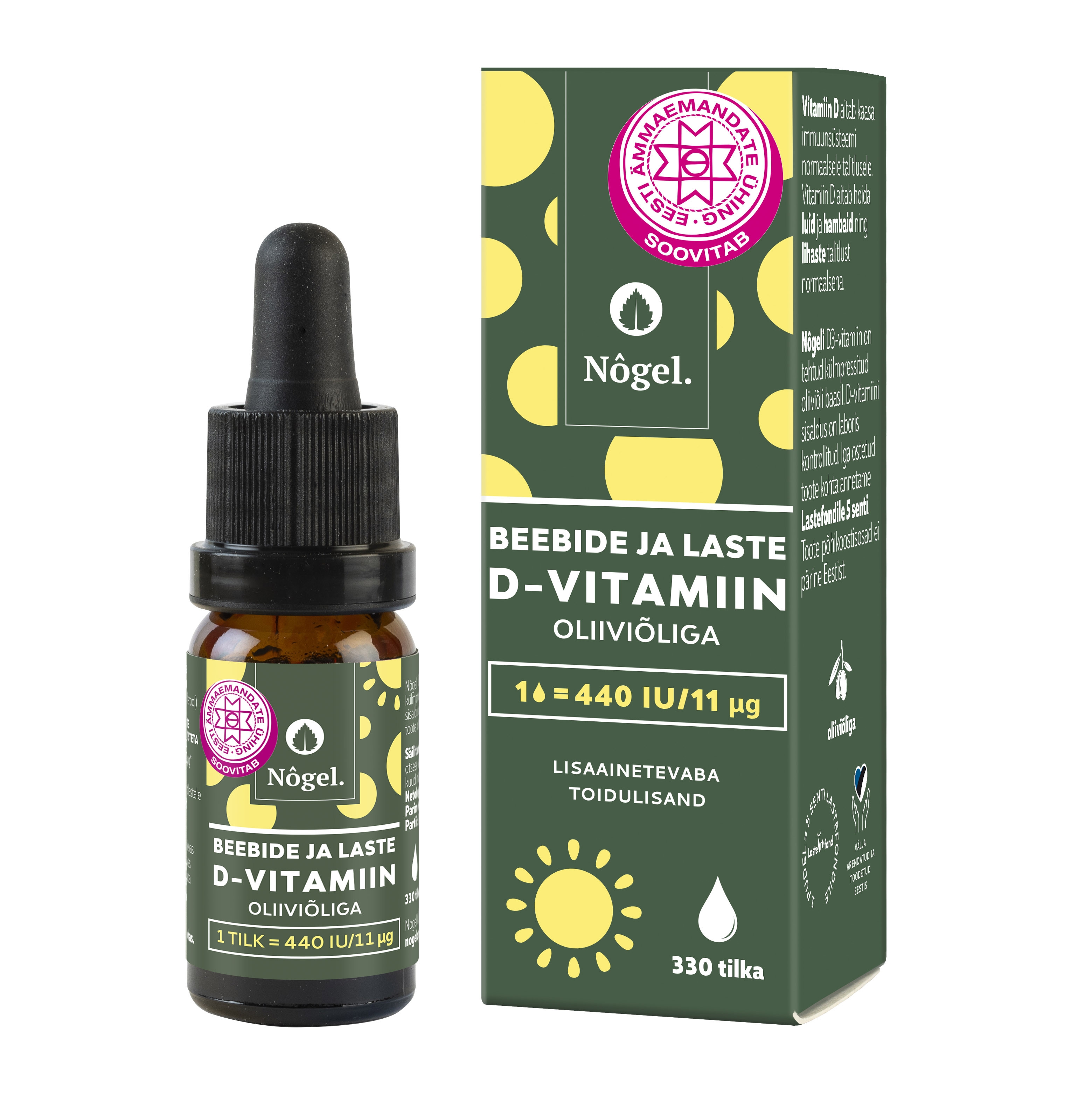 NÕGEL BEEBIDE JA LASTE D-VITAMIIN OLIIVÕLIGA 440IU/TILGAS 10ML - Tootepilt 