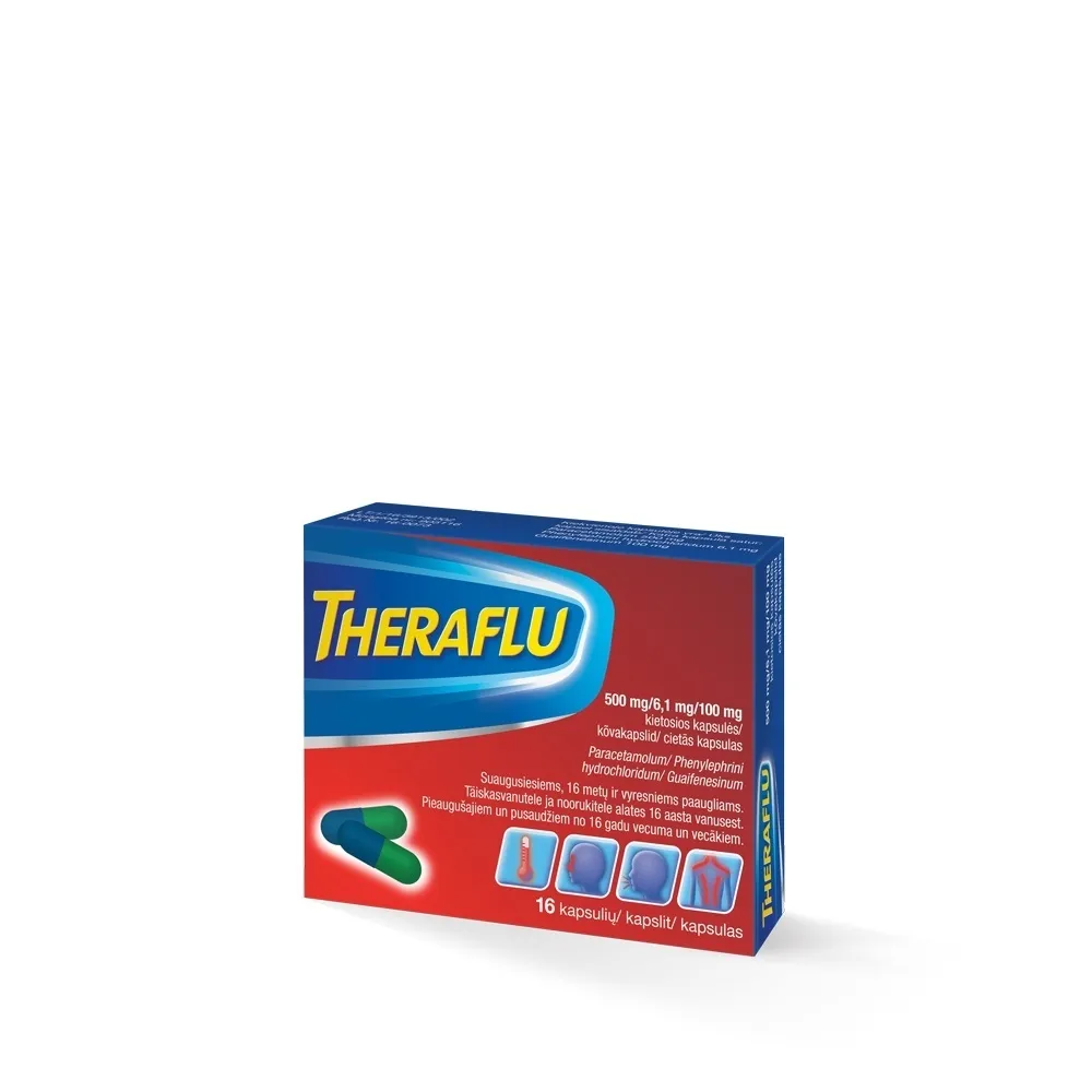 THERAFLU KÕVAKAPSEL 500MG+100MG+6,1MG N16 - Tootepilt 