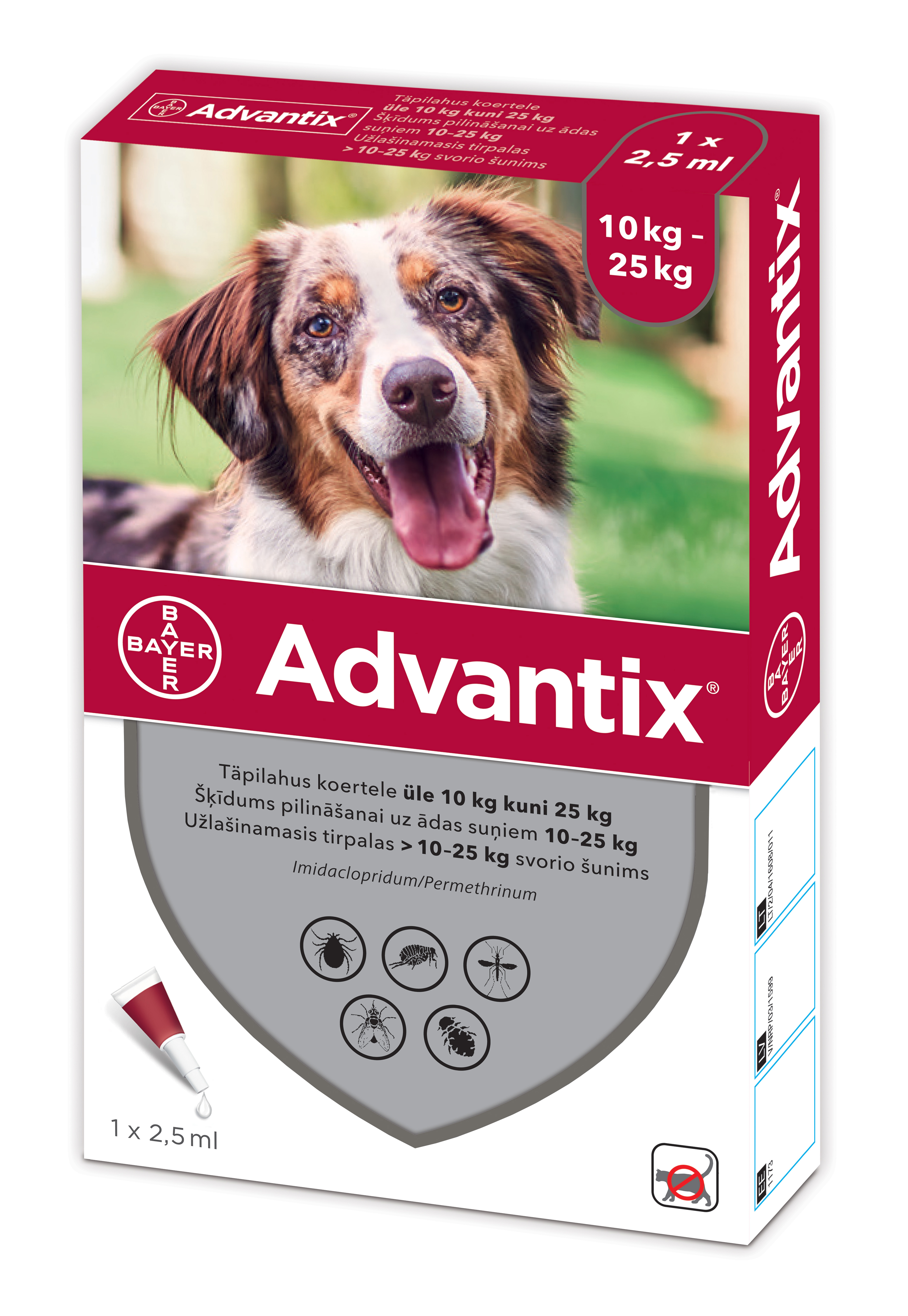ADVANTIX TÄPILAHUS 500MG+100MG/ML 2,5ML N1 (>10-25KG) - Tootepilt 