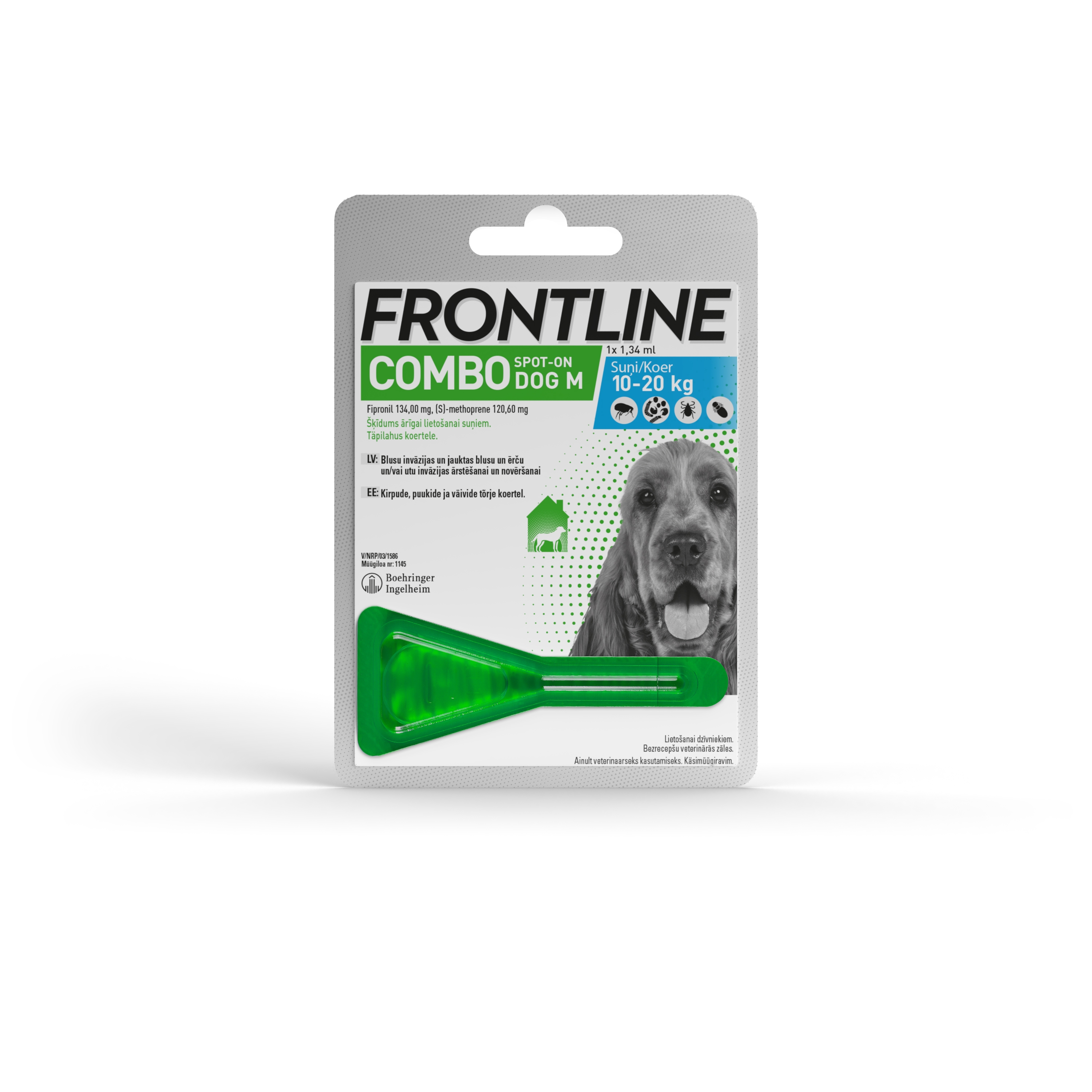 FRONTLINE COMBO DOG M TÄPILAHUS 134MG+120,6MG/1,34ML N1 (10-20KG) - Tootepilt 