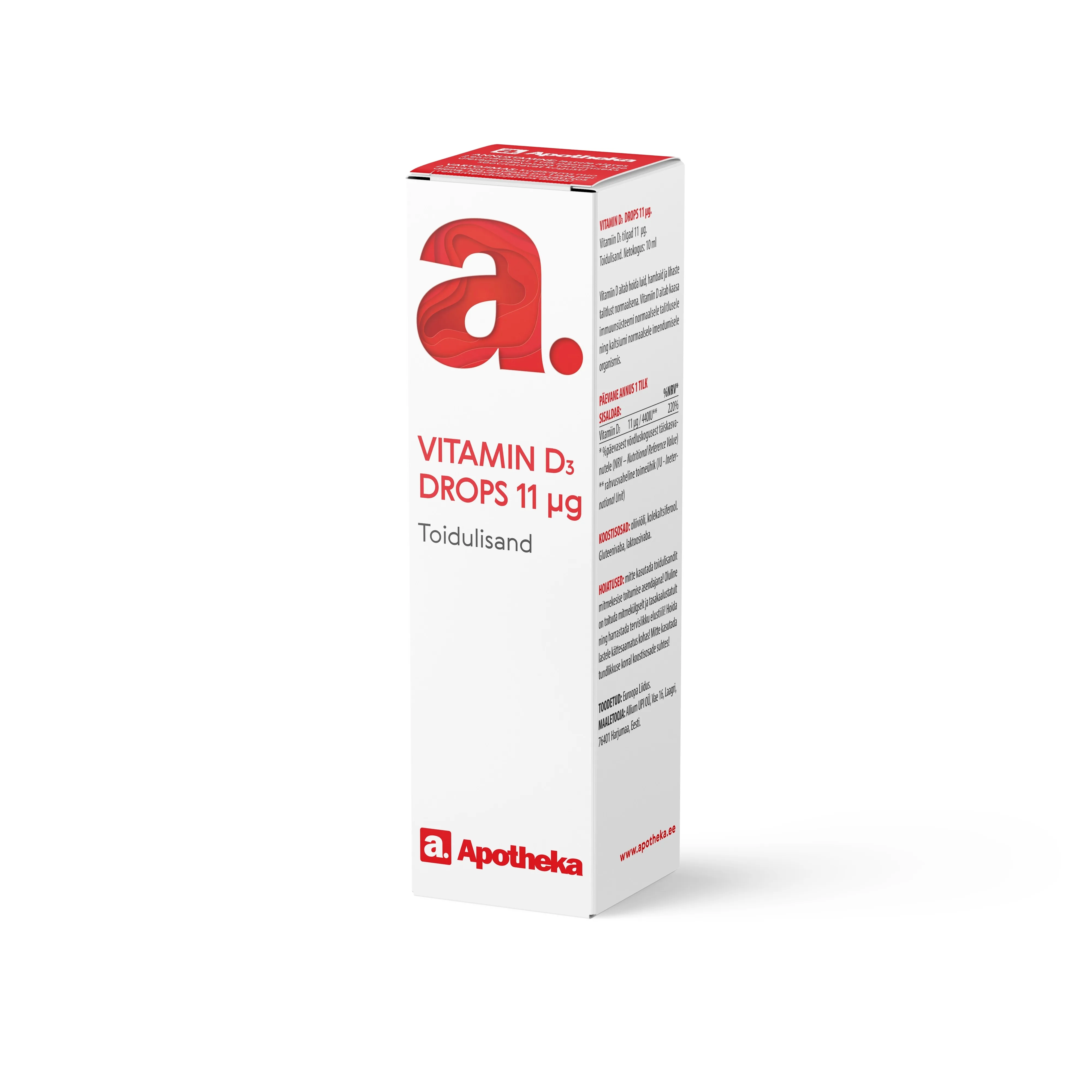 A. VITAMIN D3 DROPS 11MCG - Tootepilt 