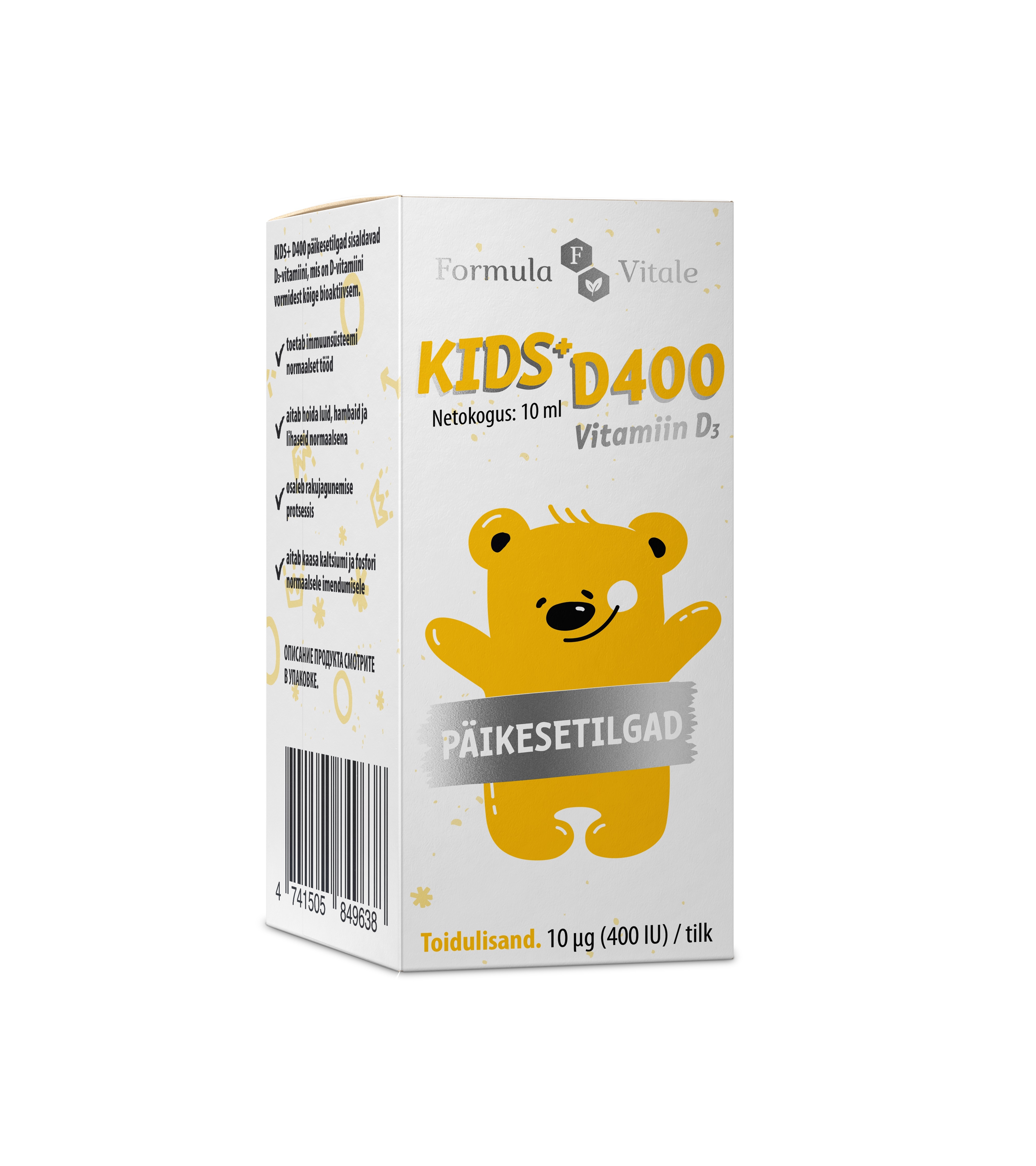 FORMULA VITALE KIDS+ D 400IU PÄIKESETILGAD 10ML - Tootepilt 