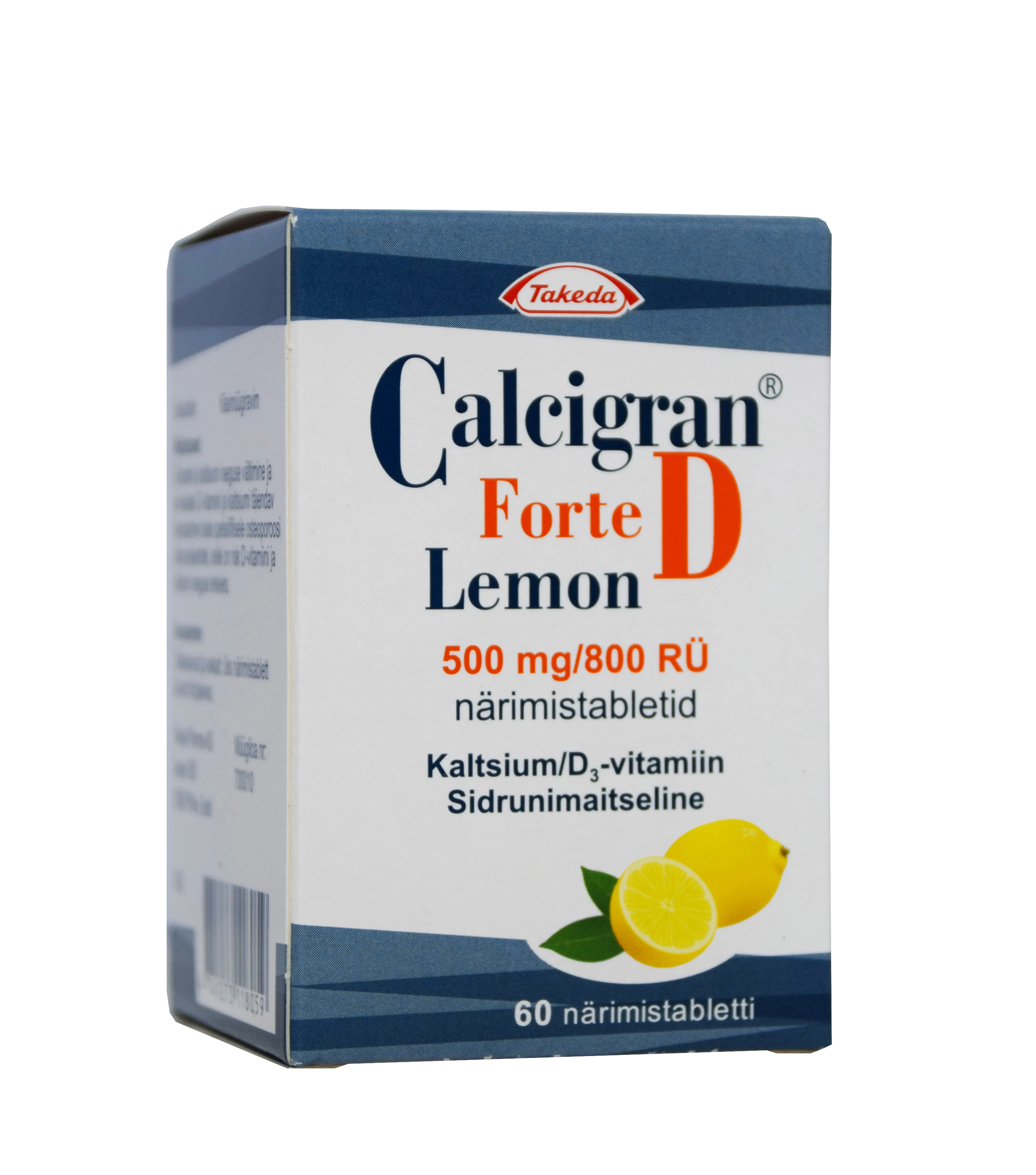 CALCIGRAN FORTE D LEMON NÄRIMISTBL 500MG+800RÜ N60 - Tootepilt 