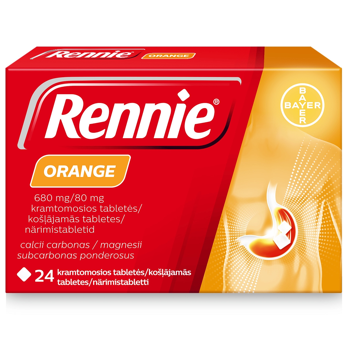 RENNIE ORANGE NÄRIMISTBL 680MG+80MG N24 - Tootepilt 