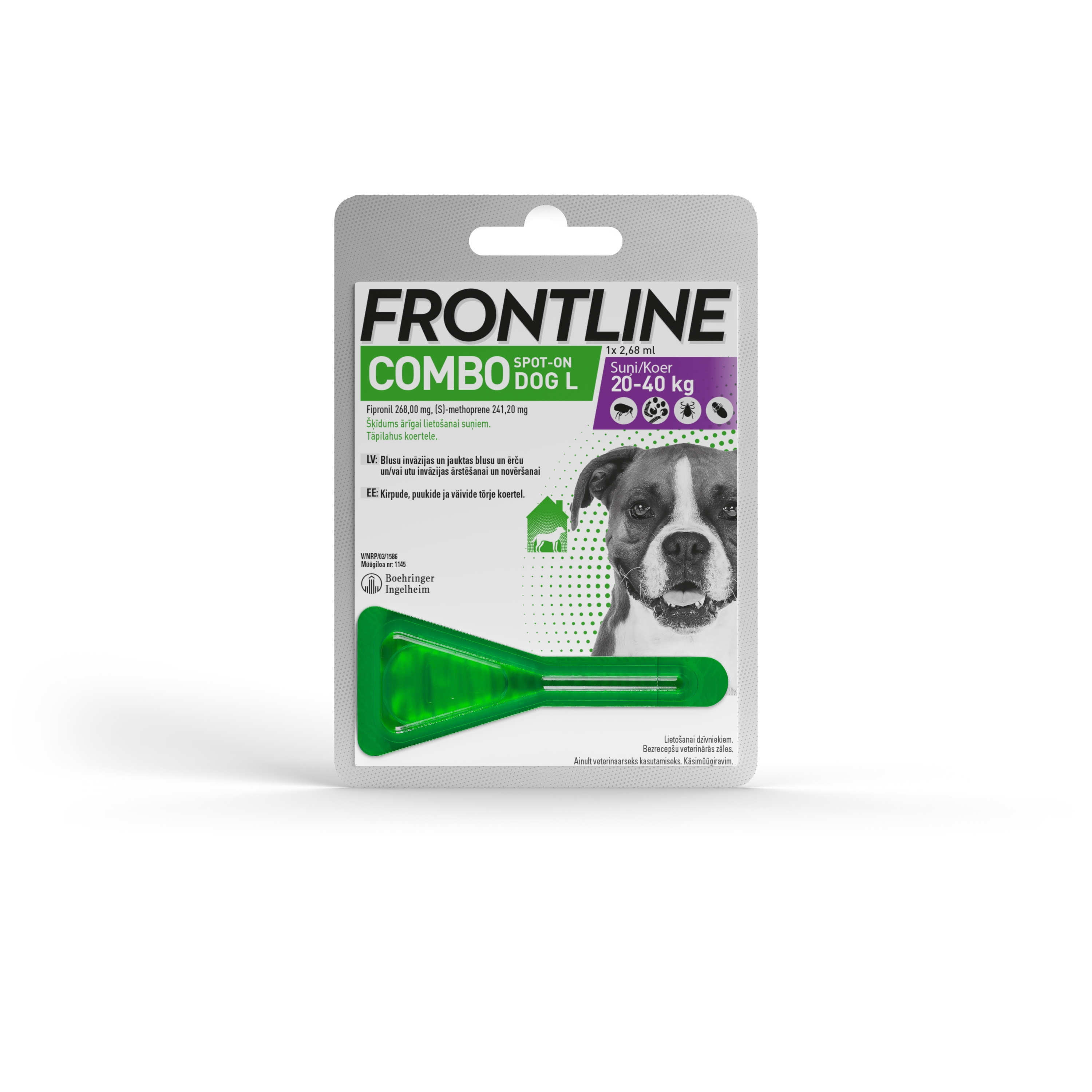 FRONTLINE COMBO DOG L TÄPILAHUS 268MG+241,2MG/2,68ML N1 (20-40KG) - Tootepilt 