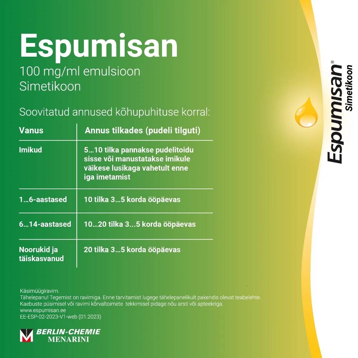 ESPUMISAN  SUUKAUDSED TILGAD EMULS 100MG/ML 30ML - Tootepilt 5