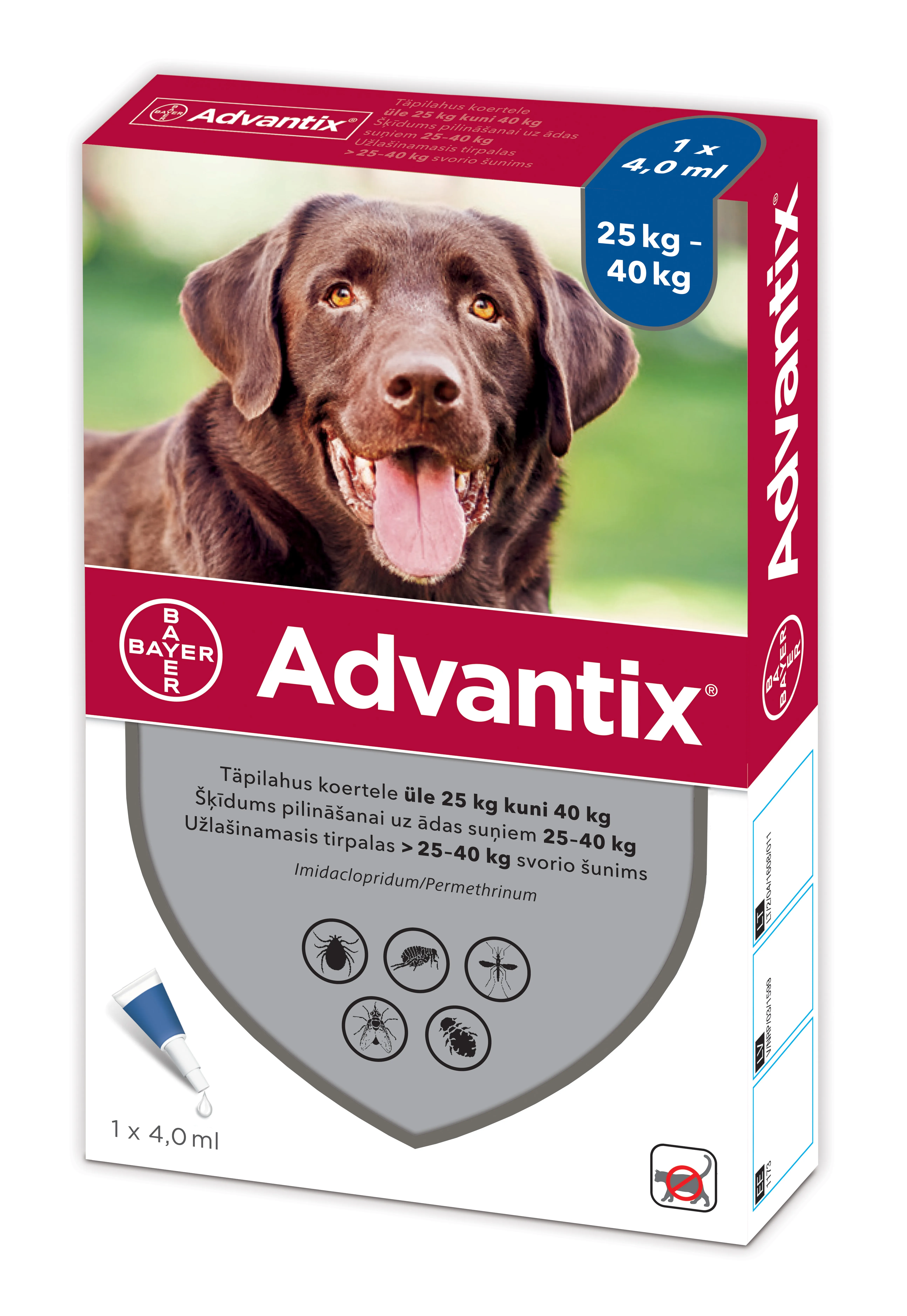 ADVANTIX TÄPILAHUS 500MG+100MG/ML 4,0ML N1 (>25-40KG) - Tootepilt 